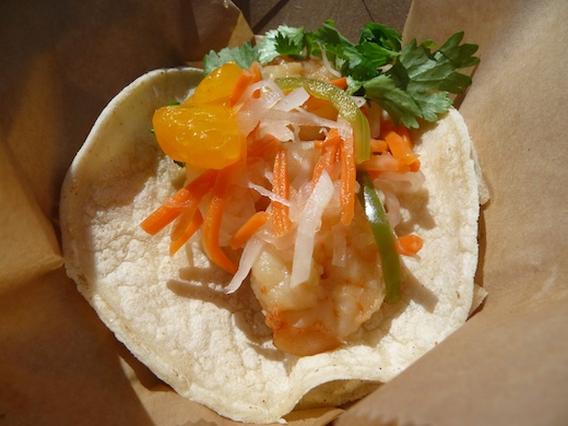 Drunken shrimp taco from the Shrimp Pimp